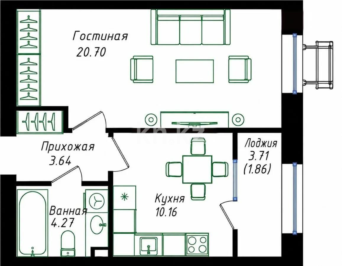 Продажа 1-комнатной квартиры, 40.63 м² в Астане