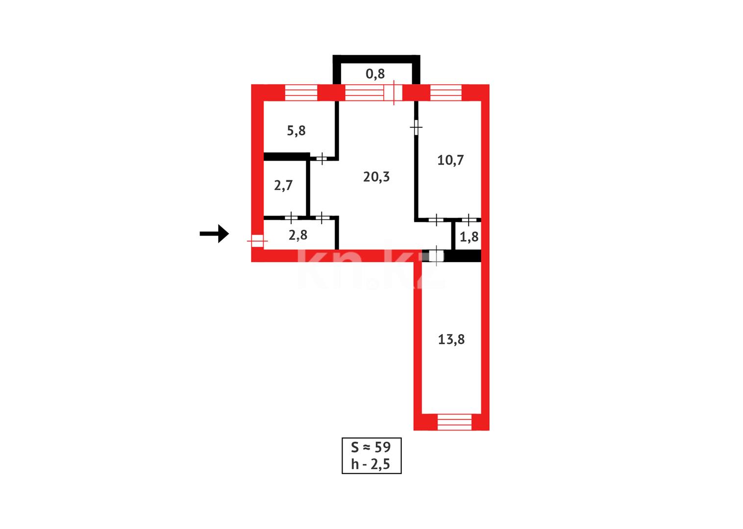 Продажа 3-комнатной квартиры, 58 м², ул. Мустафина в Караганде - фото 9