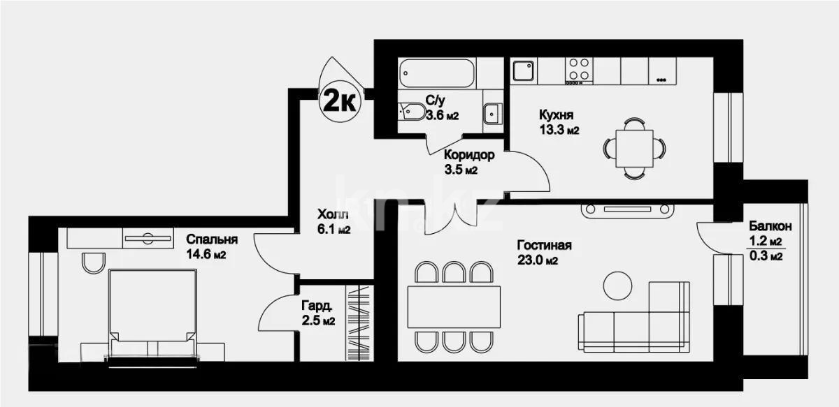 Продажа 2-комнатной квартиры, 68 м² в Астане - фото 3