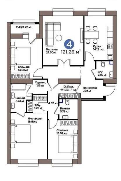 Продажа 4-комнатной квартиры, 121.26 м² в Астане - фото 4
