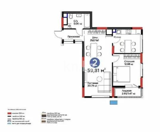 Продажа 2-комнатной квартиры, 59 м² в Астане