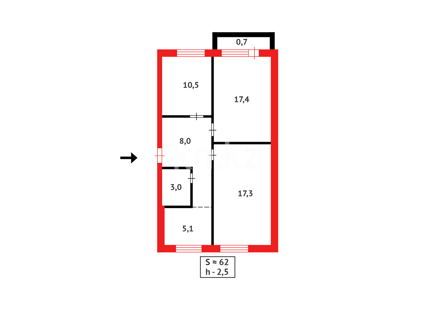 Продажа 3-комнатной квартиры, 62 м² в Караганде - фото 9