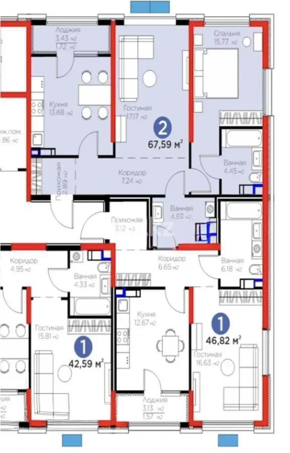 Продажа 2-комнатной квартиры, 67.59 м² в Алматы