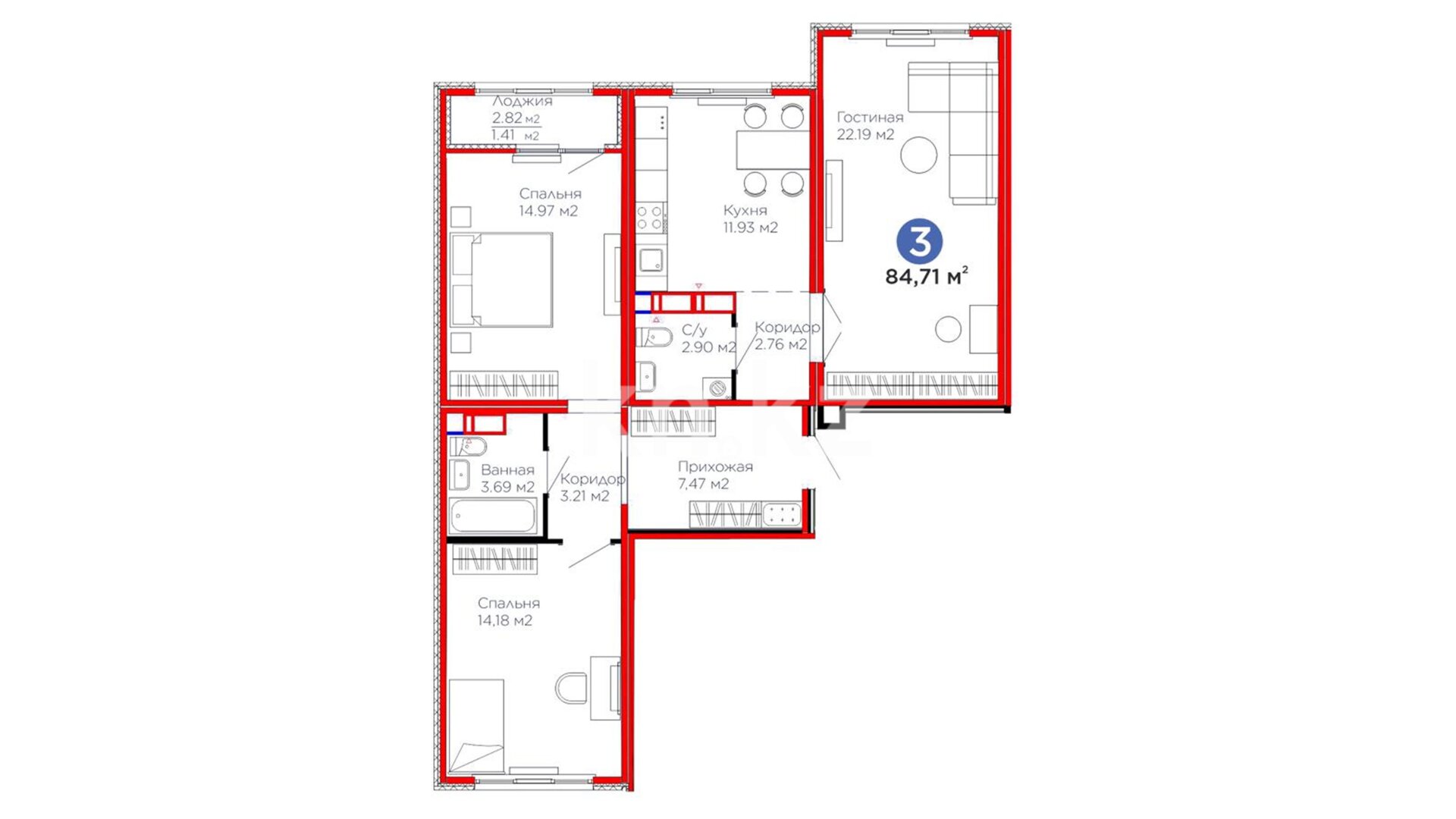 ЖК UIA. DARYN, 3-комнатная, цена 51 626 509 ₸, 609 450 ₸&nbsp;/&nbsp;м²