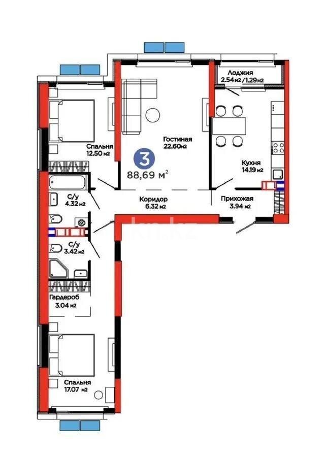 Продажа 3-комнатной квартиры, 89 м² в Алматы - фото 3