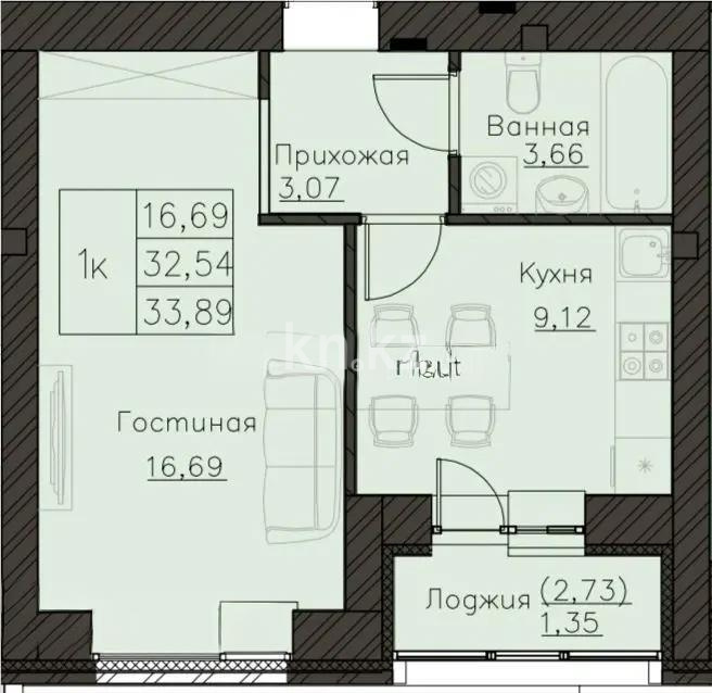 Продажа 1-комнатной квартиры, 34 м², ул. Нажимеденова, дом  52б в Астане
