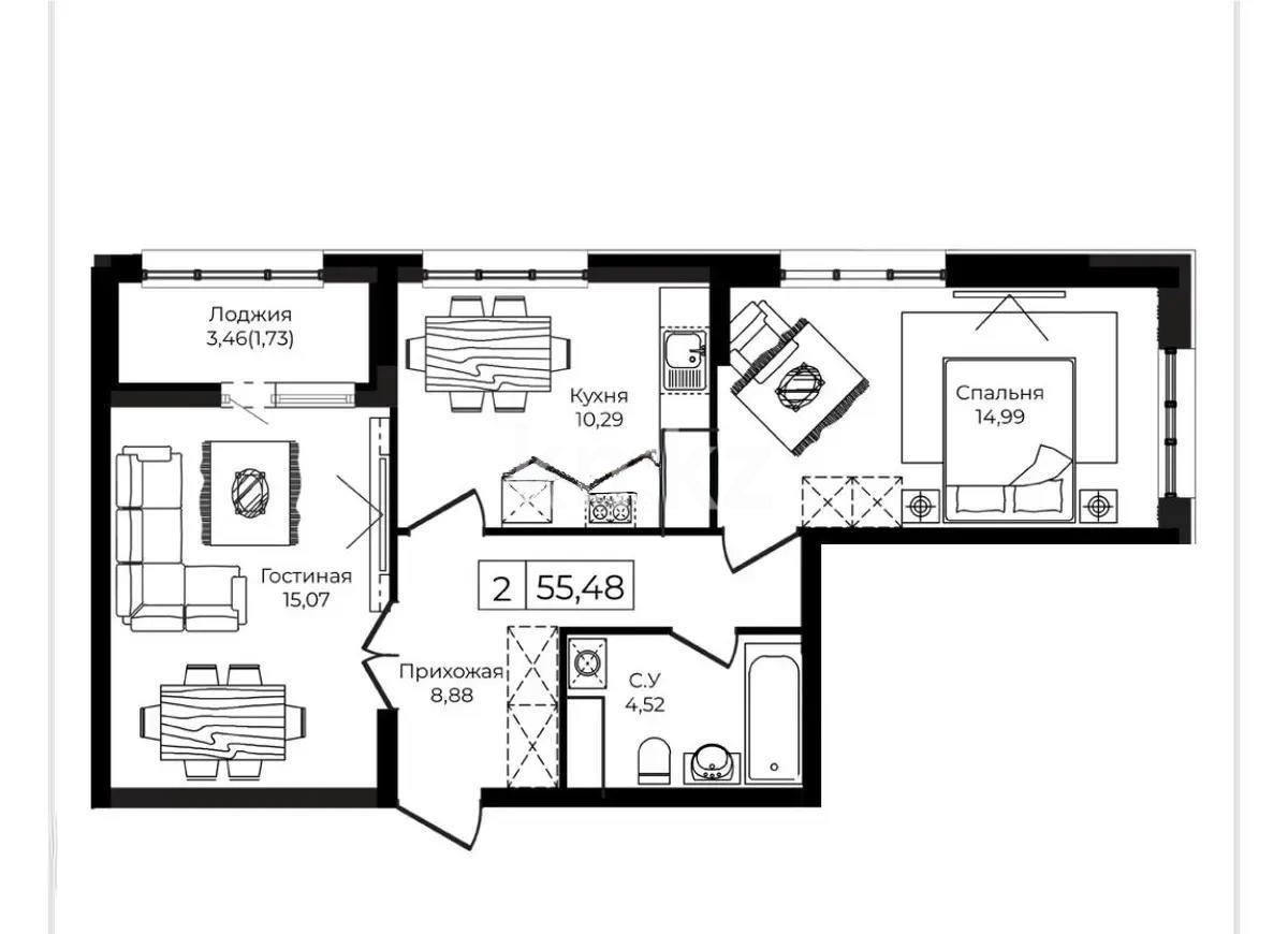 Продажа 2-комнатной квартиры, 55 м², ул. Анет баба, дом  4 в Астане