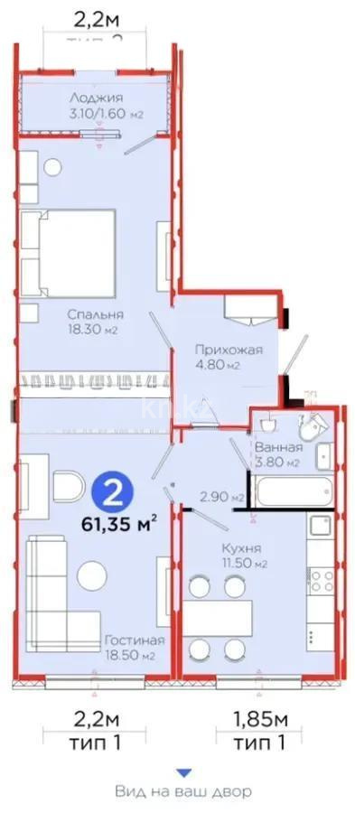 Продажа 2-комнатной квартиры, 61.35 м², ул. Е-103, дом  5 в Астане