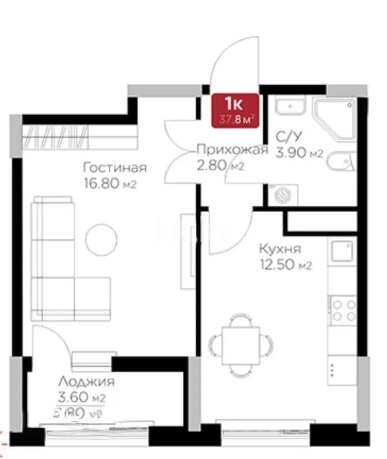 Продажа 1-комнатной квартиры, 37.8 м², ул. Е-36, дом  5 в Астане
