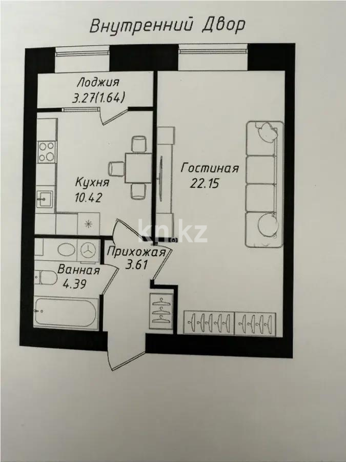 Продажа 1-комнатной квартиры, 42.21 м² в Астане