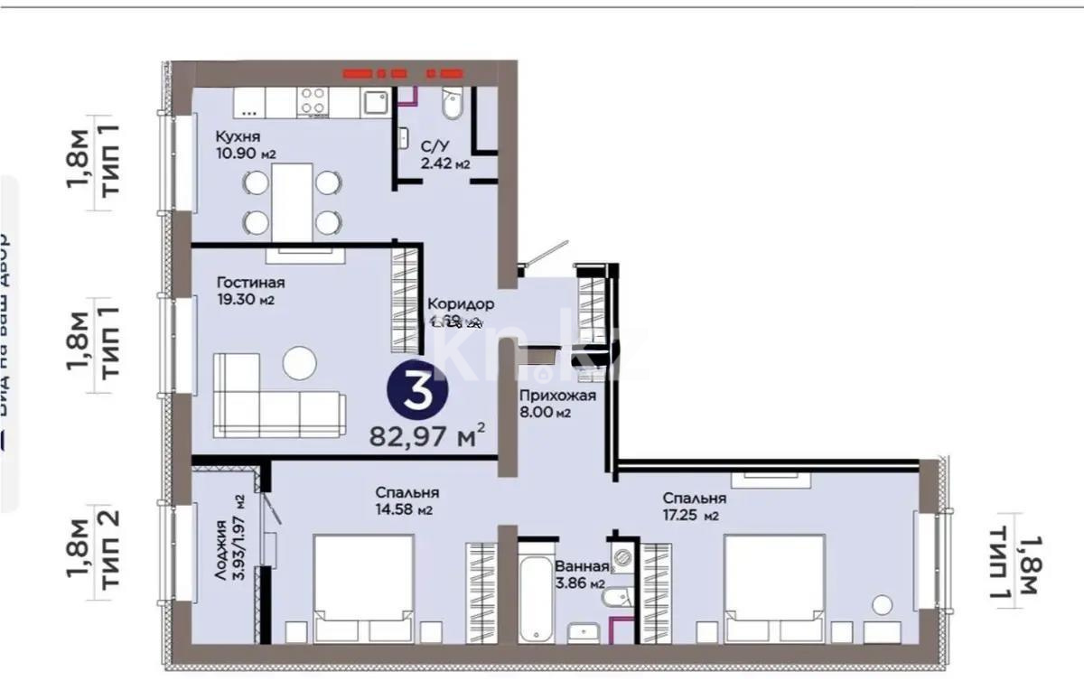 Продажа 3-комнатной квартиры, 82 м² в Астане