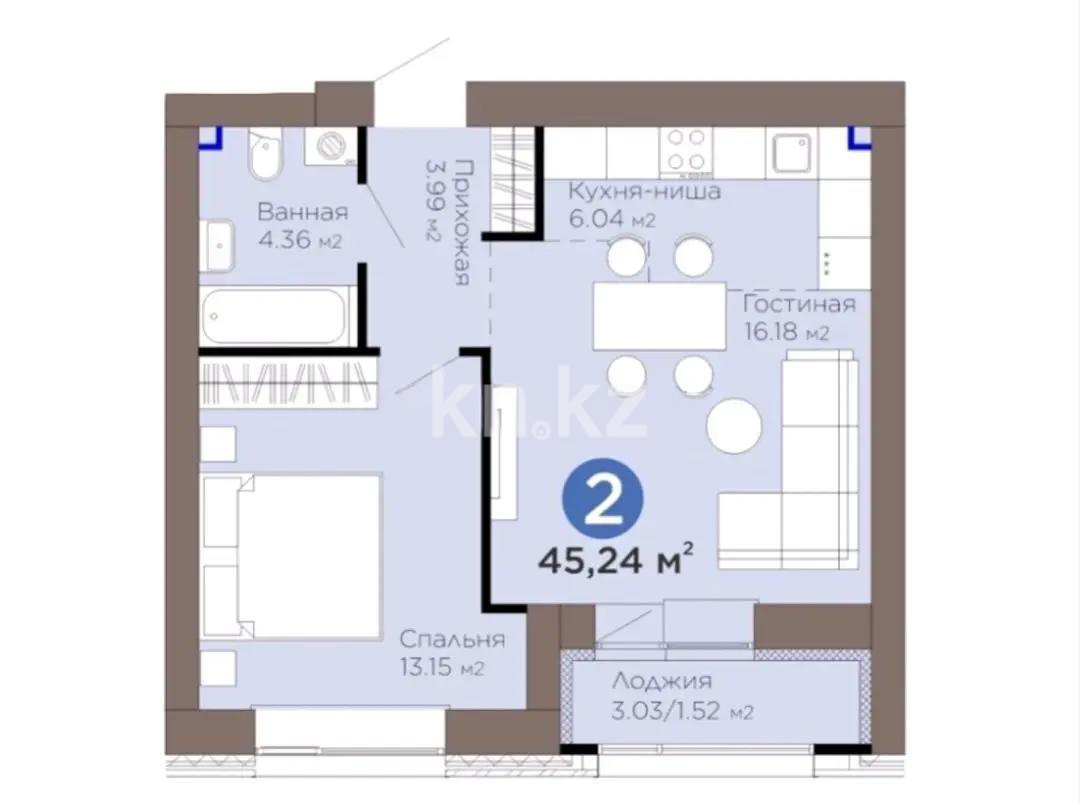 Продажа 1-комнатной квартиры, 45.24 м², ул. Рыскулова, дом  18/5 в Астане