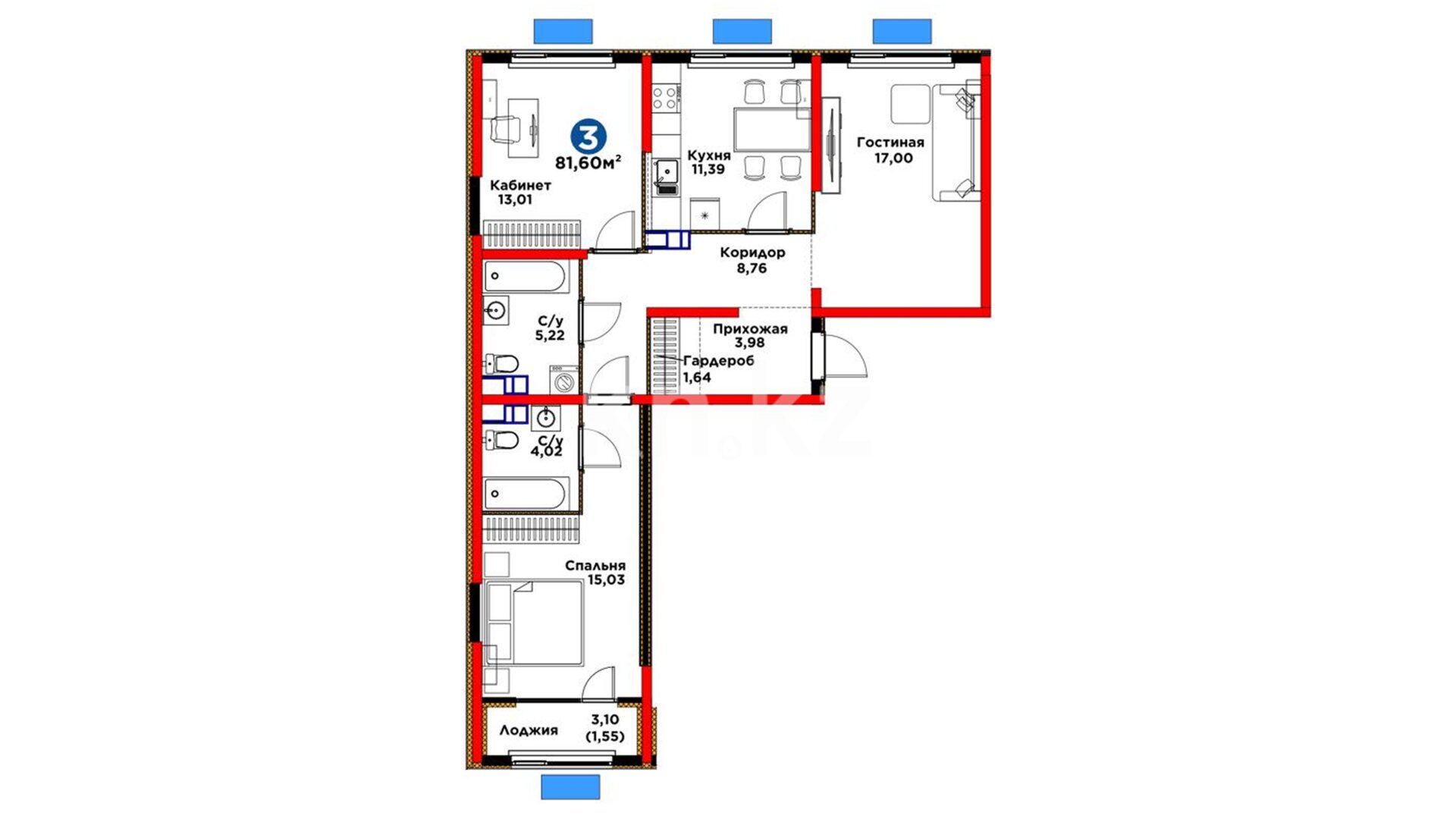 ЖК Dream City. Eco, 3-комнатная, цена 44 651 520 ₸, 547 200 ₸&nbsp;/&nbsp;м²