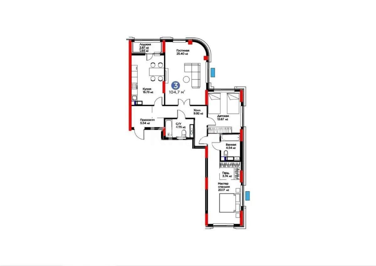 Продажа 3-комнатной квартиры, 103.1 м² в Астане - фото 4