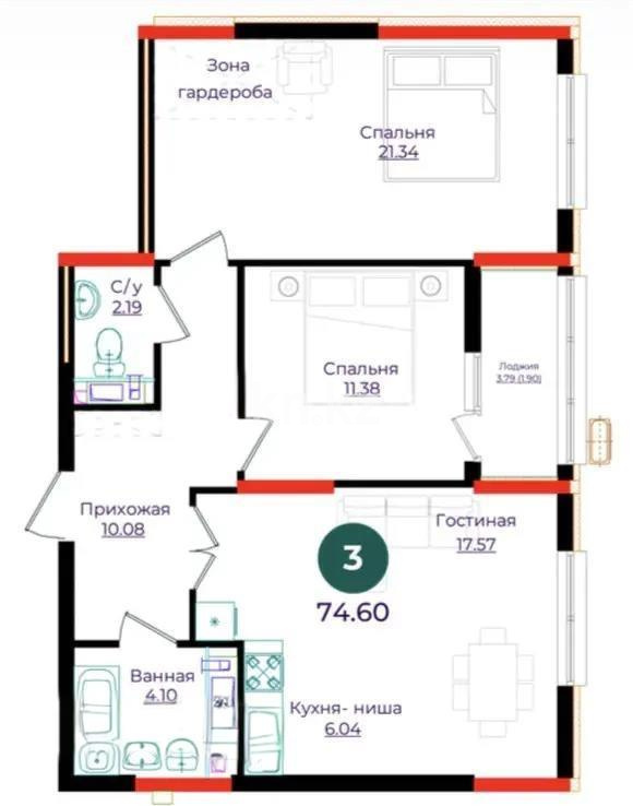 Продажа 3-комнатной квартиры, 75 м² в Астане