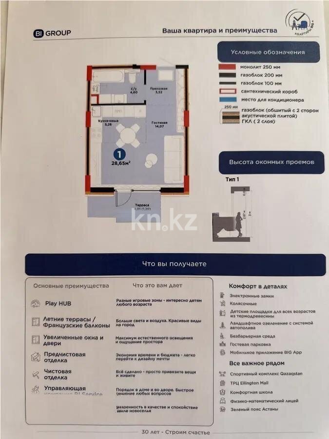 Продажа 1-комнатной квартиры, 28.65 м² в Астане