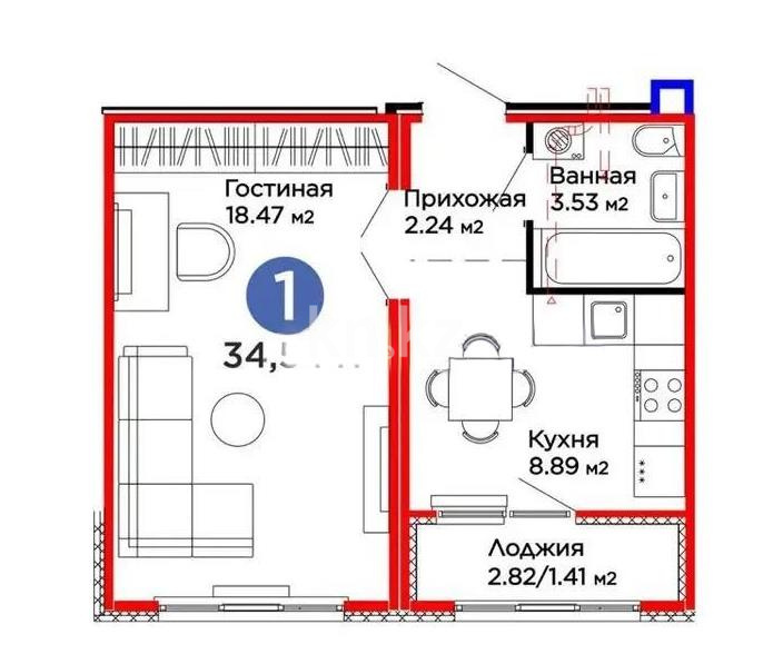 Продажа 1-комнатной квартиры, 34.54 м², пр. Улы Дала, дом  14 в Астане
