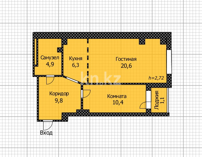 Продажа 2-комнатной квартиры, 53.1 м² в Астане