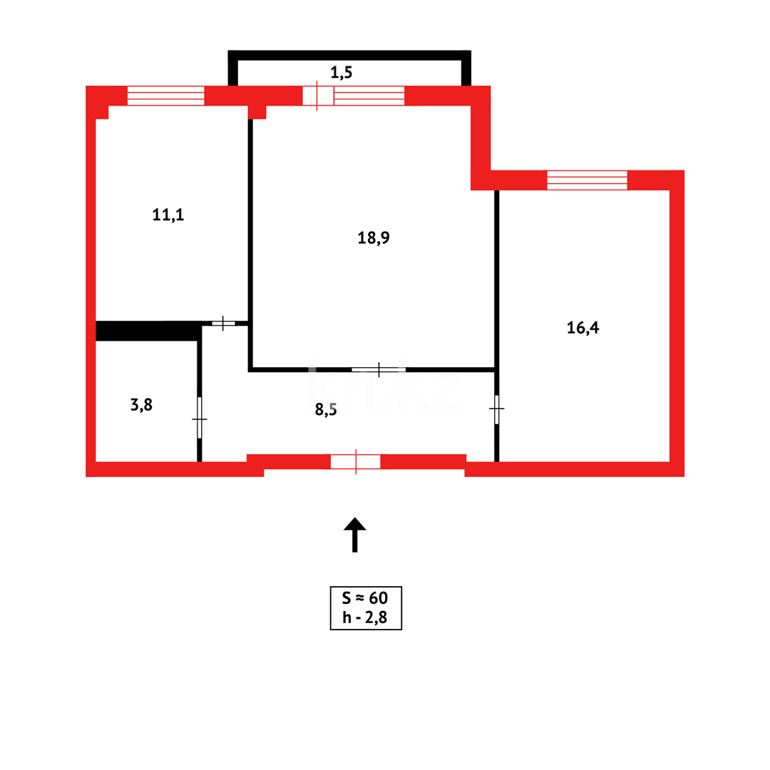 Продажа 2-комнатной квартиры, 60 м² в Караганде - фото 16