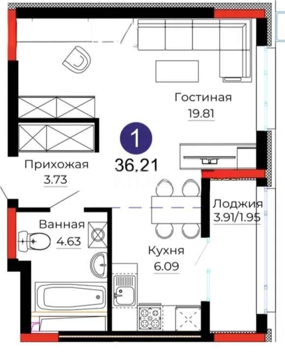 Продажа 1-комнатной квартиры, 36 м² в Астане