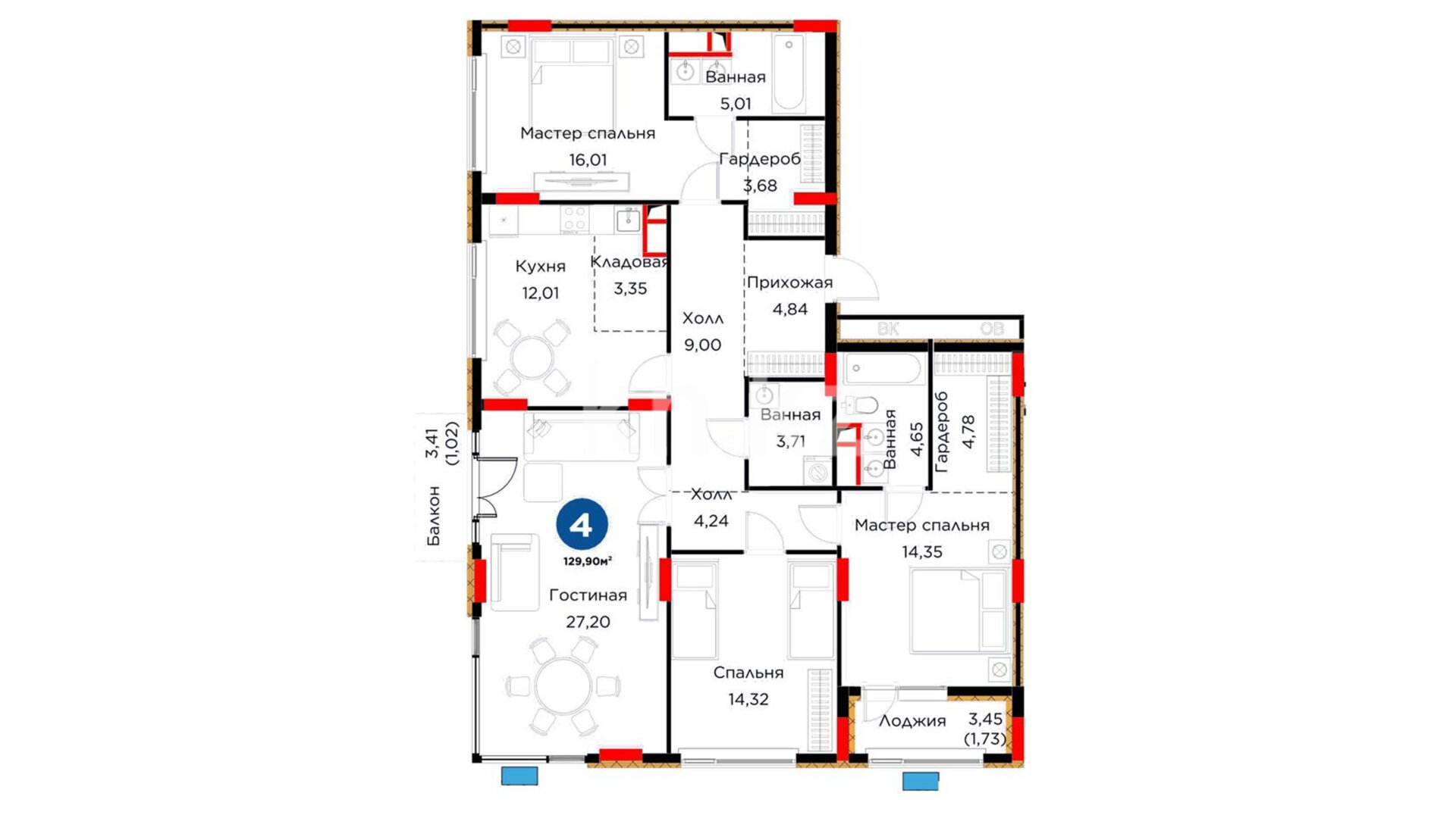 ЖК Auez Park, 4-комнатная, цена 103 790 100 ₸, 799 000 ₸&nbsp;/&nbsp;м²