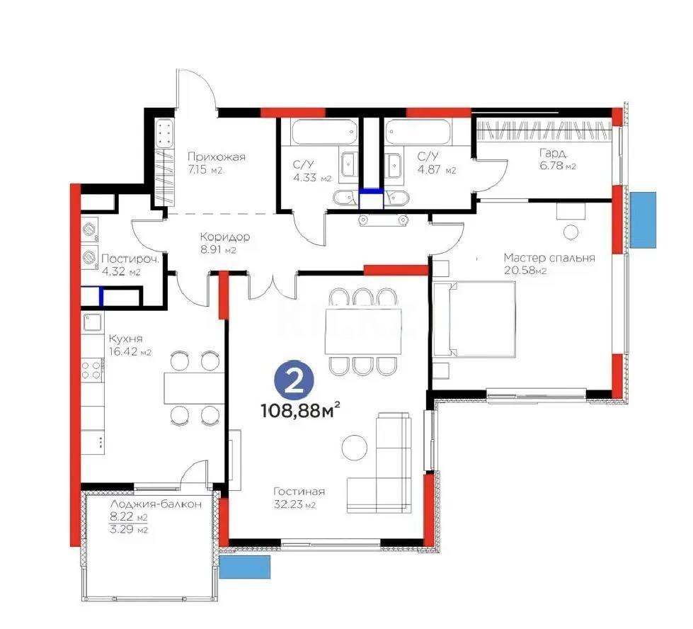 Продажа 2-комнатной квартиры, 110 м² в Астане
