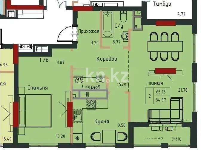 Продажа 2-комнатной квартиры, 65.5 м² в Астане
