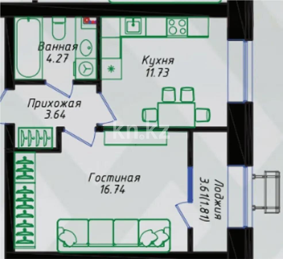Продажа 1-комнатной квартиры, 38.19 м² в Астане - фото 2
