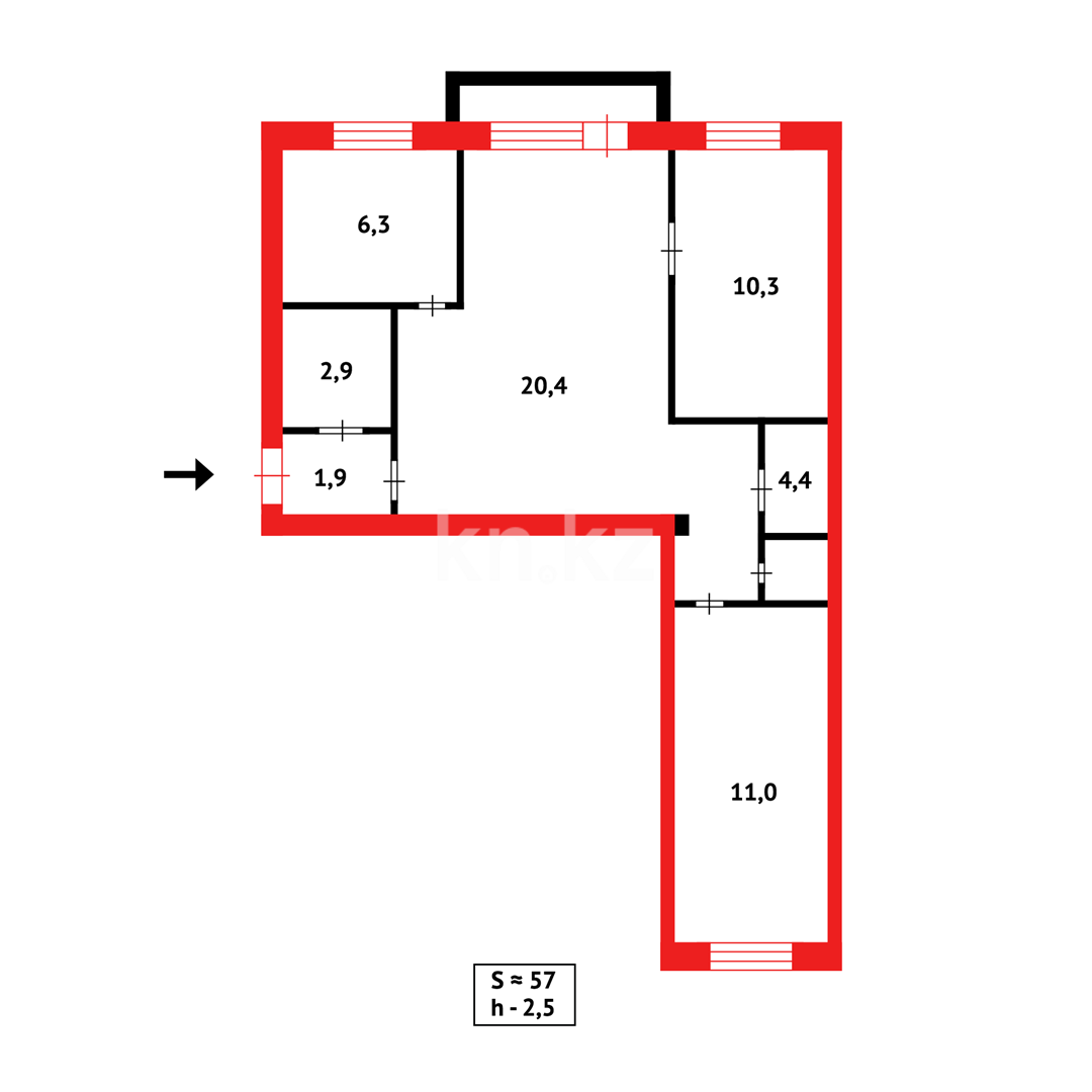 Продажа 3-комнатной квартиры, 57 м², пр. Момышулы в Темиртау - фото 11
