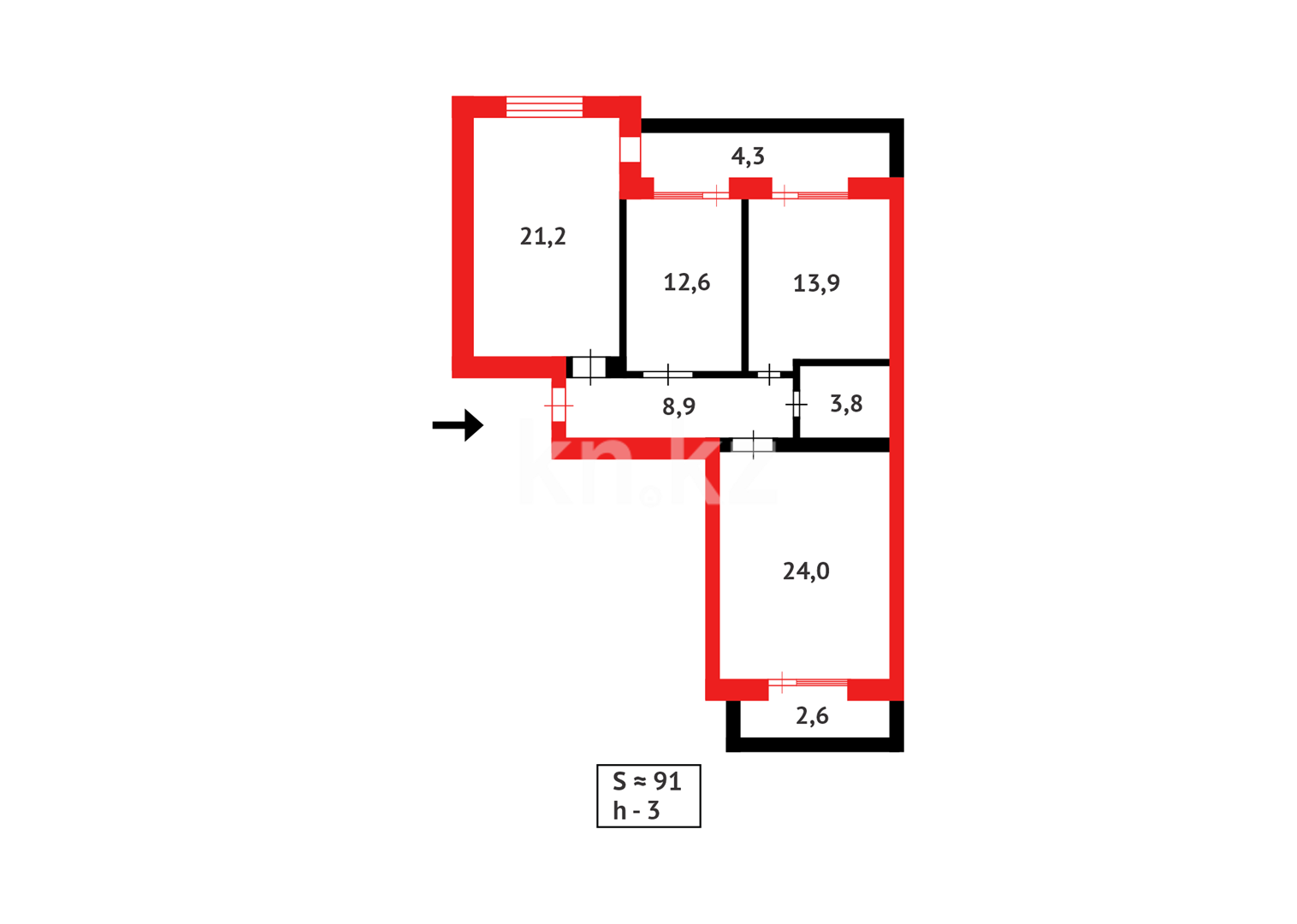 Продажа 3-комнатной квартиры, 91 м² в Караганде - фото 16
