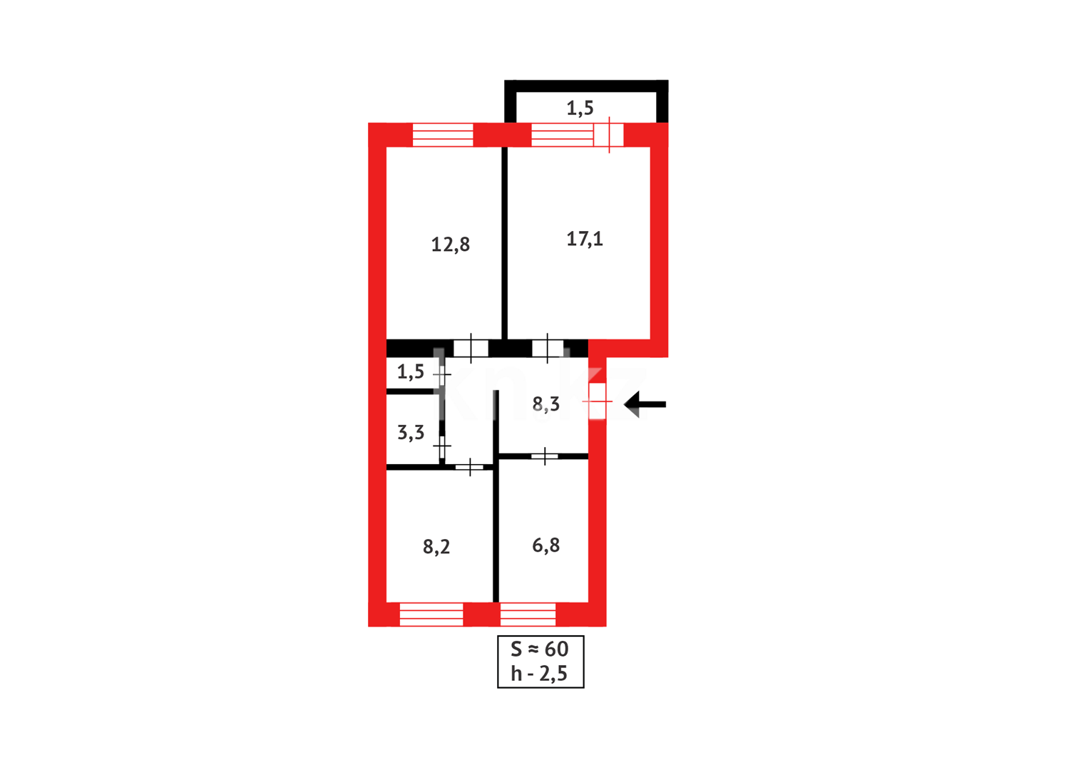 Продажа 3-комнатной квартиры, 59 м² в Караганде - фото 13