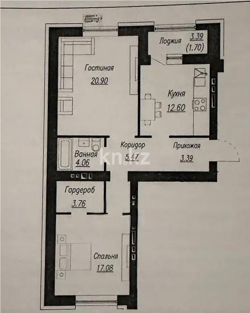 Продажа 2-комнатной квартиры, 68.96 м² в Астане