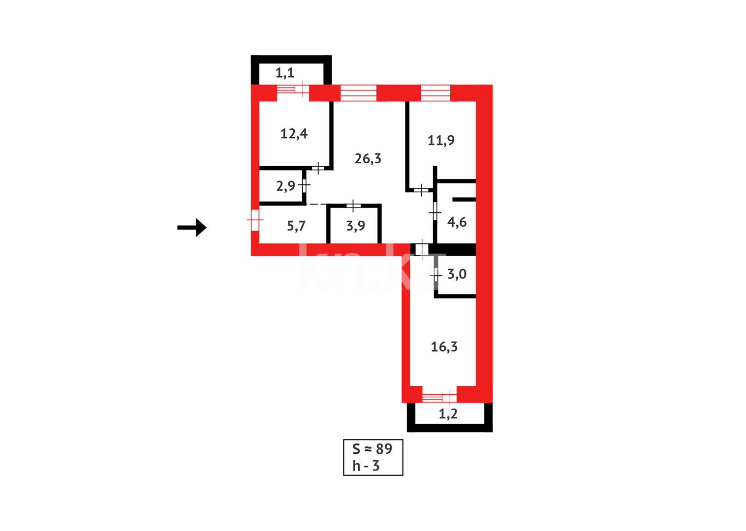 Продажа 3-комнатной квартиры, 89 м² в Караганде - фото 10