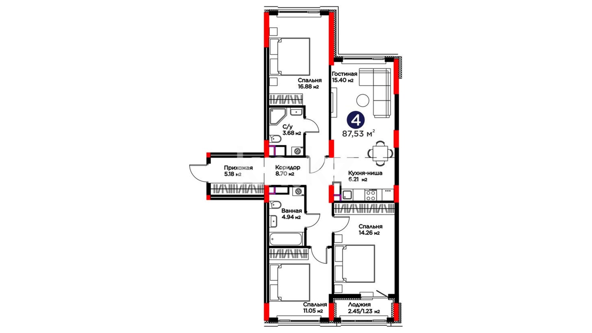 ЖК Family Nest A, 4-комнатная, цена 43 666 290 ₸, 499 500 ₸&nbsp;/&nbsp;м²
