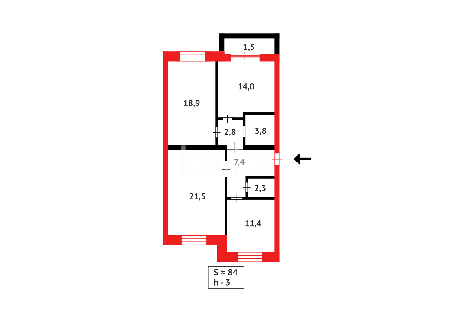 Продажа 3-комнатной квартиры, 84 м² в Караганде - фото 16