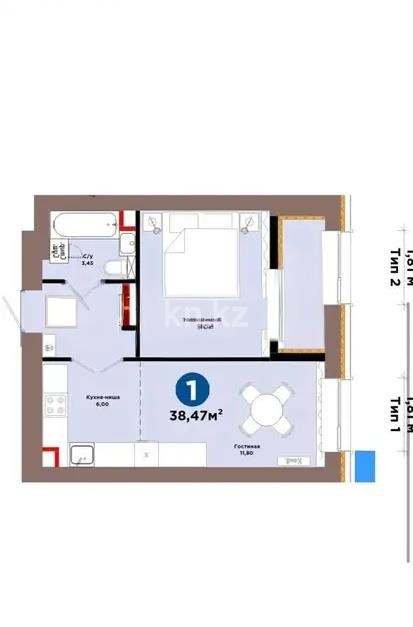 Продажа 2-комнатной квартиры, 39 м² в Астане
