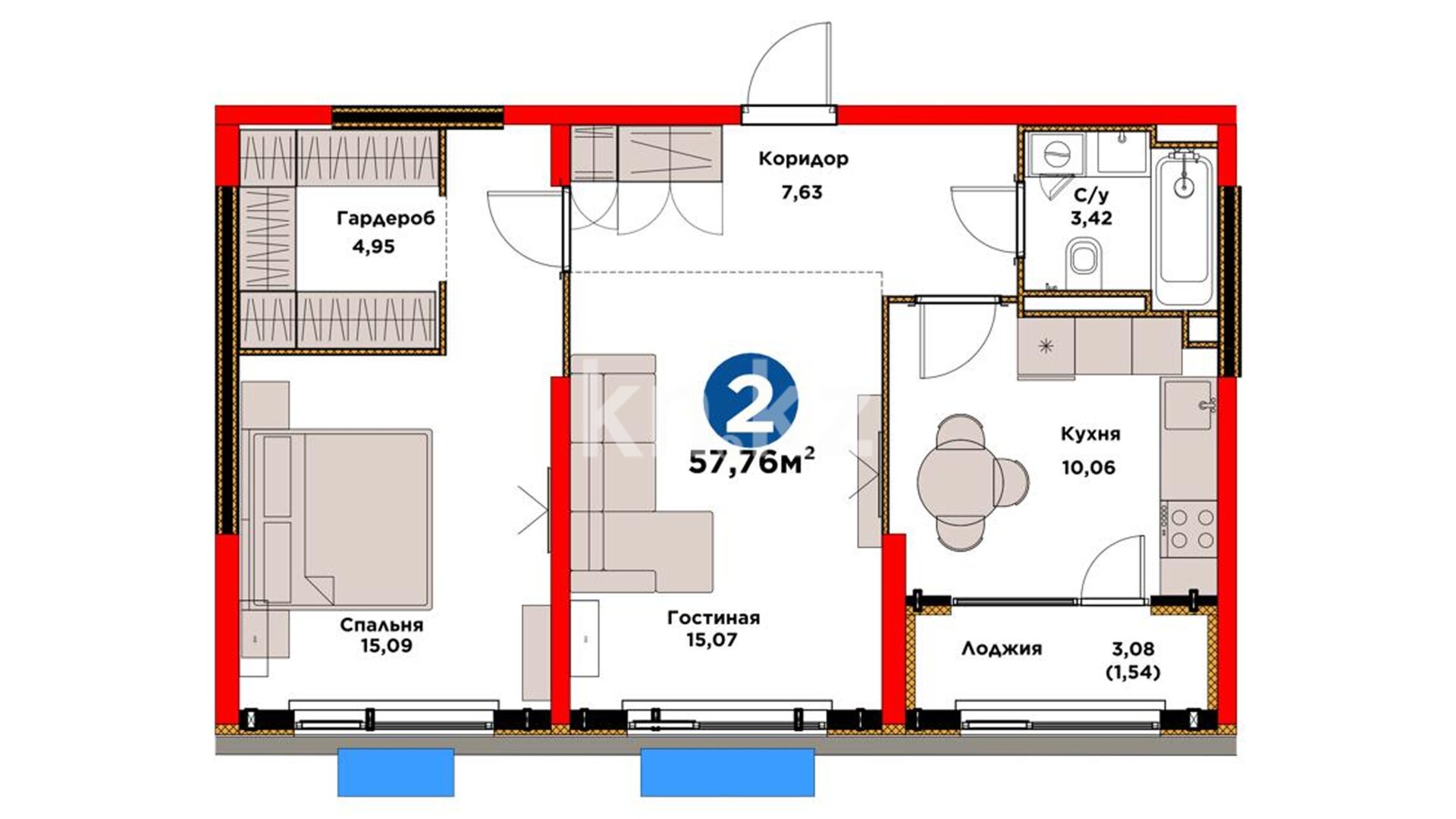 ЖК Dream City. Eco, 2-комнатная, цена 47 307 780 ₸, 819 041 ₸&nbsp;/&nbsp;м²