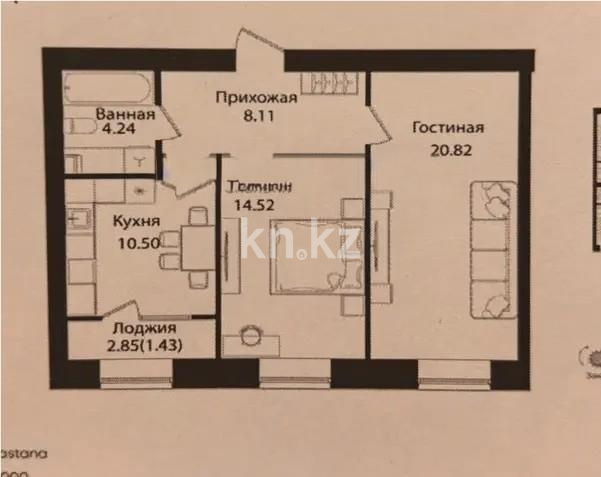 Продажа 2-комнатной квартиры, 59.6 м² в Астане