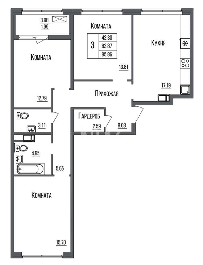 Продажа 3-комнатной квартиры, 87 м², ул. Нурмагамбетова, дом  25/1 - ул. Нажимеденова в Астане - фото 16
