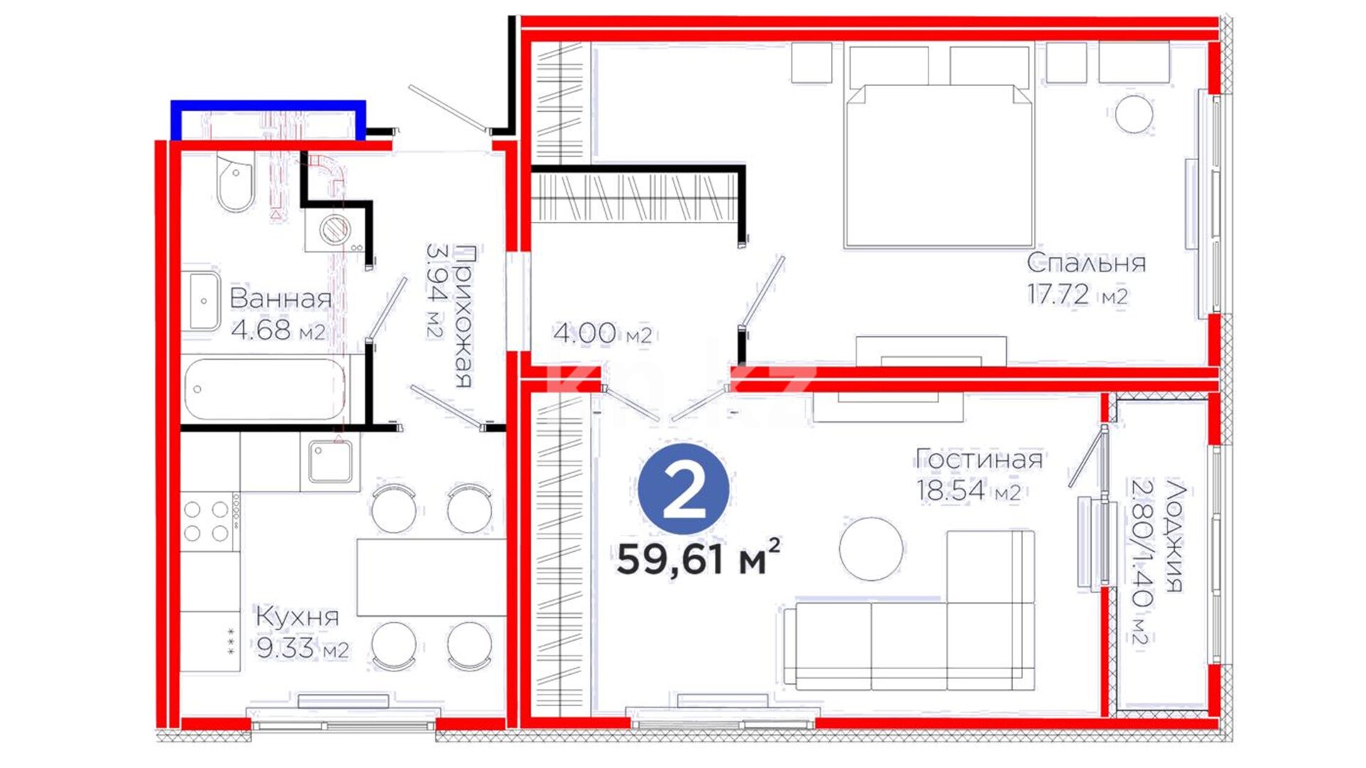 ЖК UIA. DARYN, 2-комнатная, цена 41 667 390 ₸, 699 000 ₸&nbsp;/&nbsp;м²