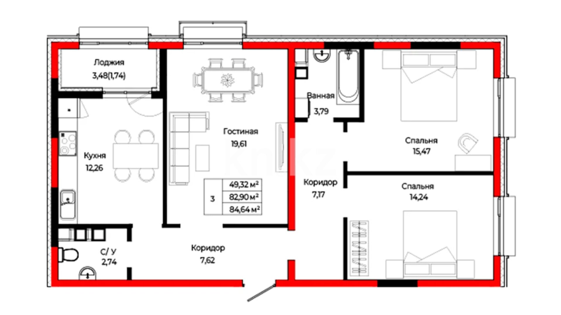 ЖК Baisa, 3-комнатная, цена 41 896 800 ₸, 495 000 ₸&nbsp;/&nbsp;м²