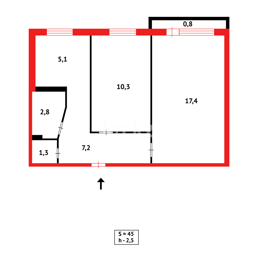 Продажа 2-комнатной квартиры, 45 м² в Темиртау