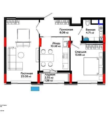 Продажа 2-комнатной квартиры, 61.17 м² в Астане