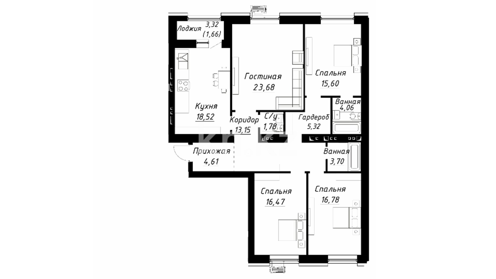 ЖК Manar, 4-комнатная, цена 84 037 500 ₸, 675 000 ₸&nbsp;/&nbsp;м²