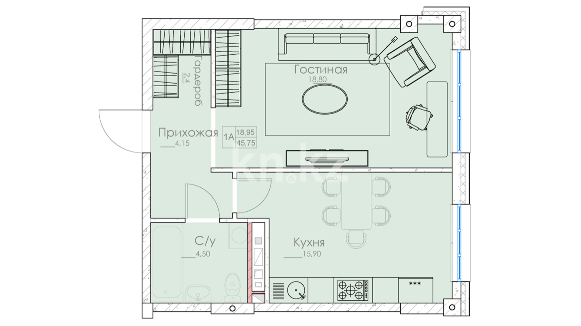 ЖК Атмосфера, 1-комнатная, цена 24 450 426 ₸, 537 372 ₸&nbsp;/&nbsp;м²