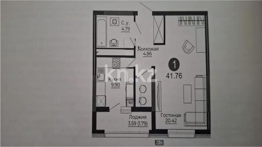Продажа 1-комнатной квартиры, 41.76 м² в Астане