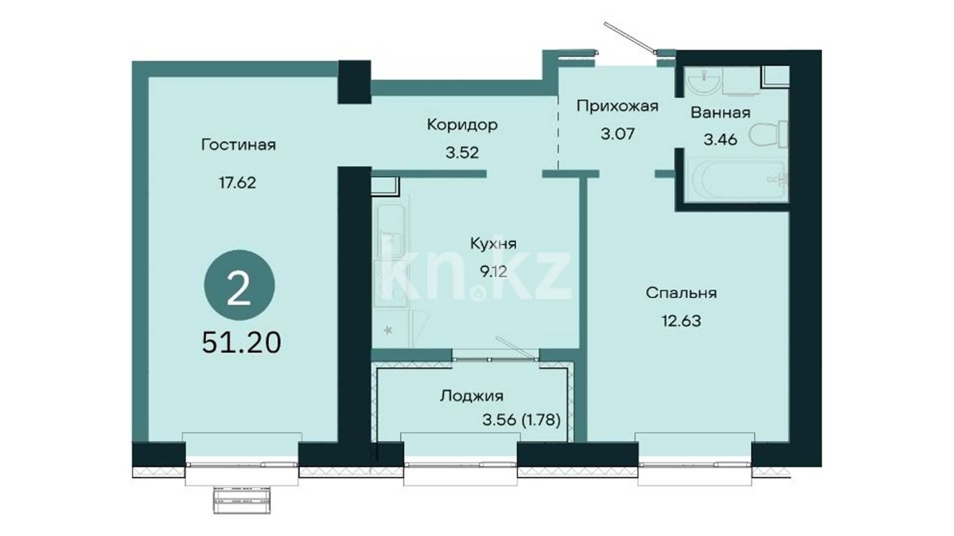 ЖК Dala Jusan, 2-комнатная, цена 28 744 192 ₸, 561 410 ₸&nbsp;/&nbsp;м²