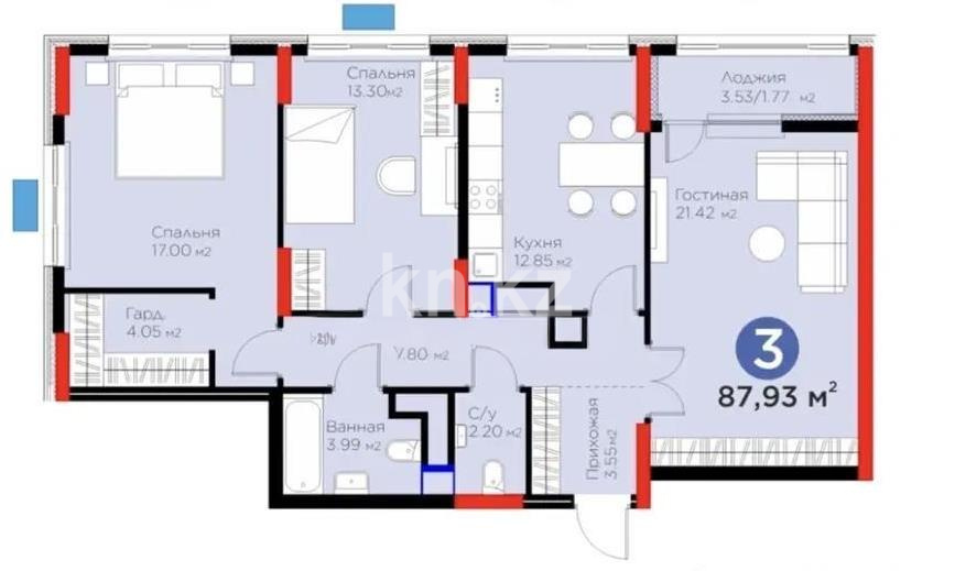 Продажа 3-комнатной квартиры, 88 м² в Астане - фото 8