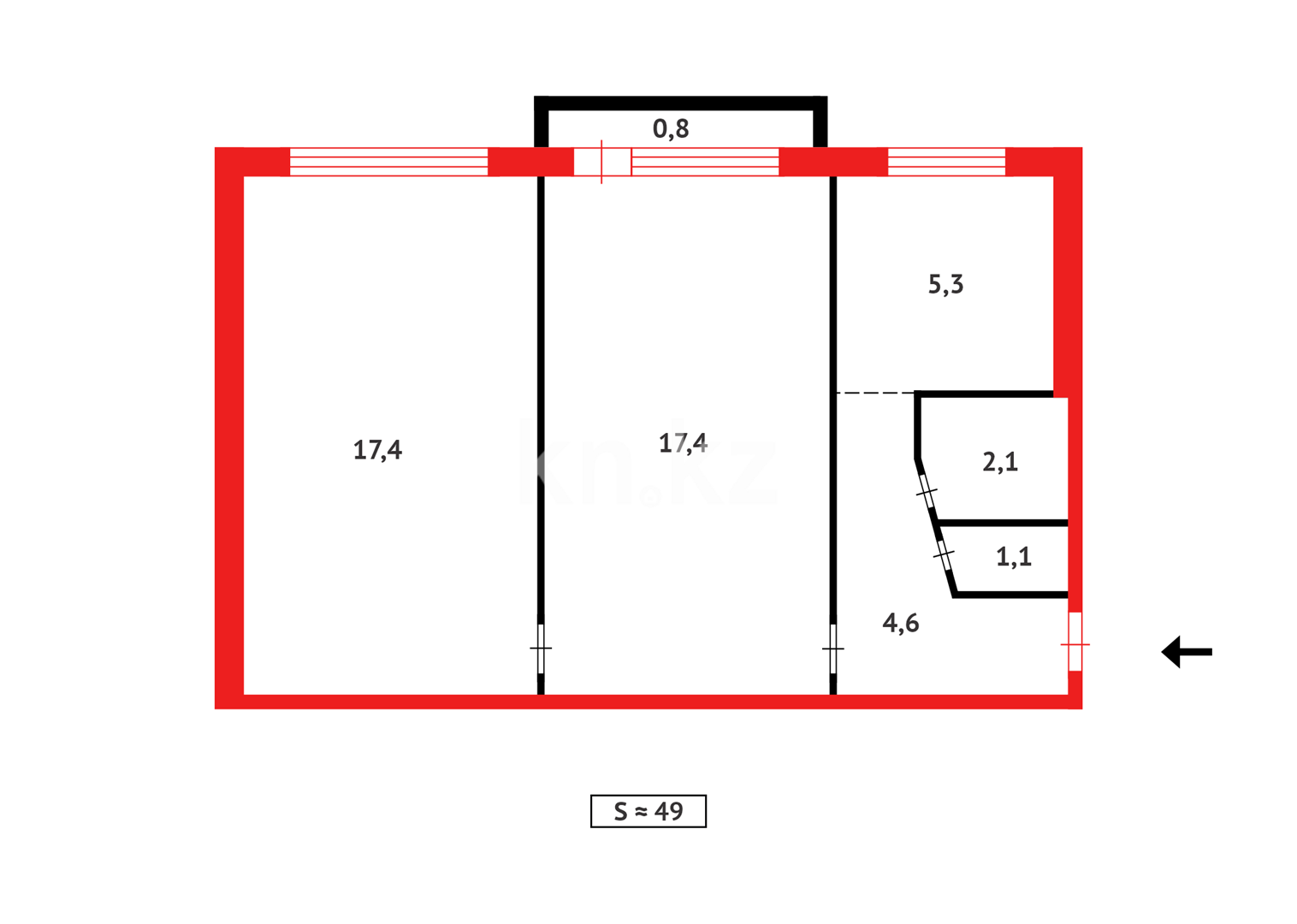 Продажа 2-комнатной квартиры, 48 м² в Караганде - фото 6