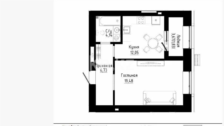 Продажа 1-комнатной квартиры, 44.24 м² в Астане